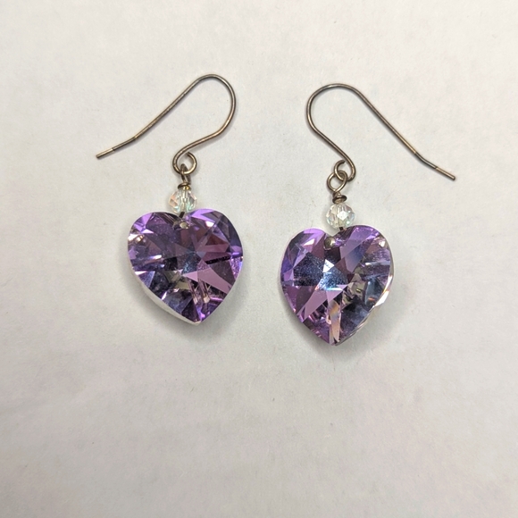 Light Purple Crystal Heart Earrings - Picture 9 of 17